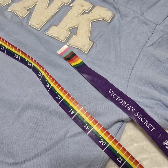 PINK VS Campus Cotton Long-Sleeve Tee. Icy Blue. Size M - Picture 7 of 9